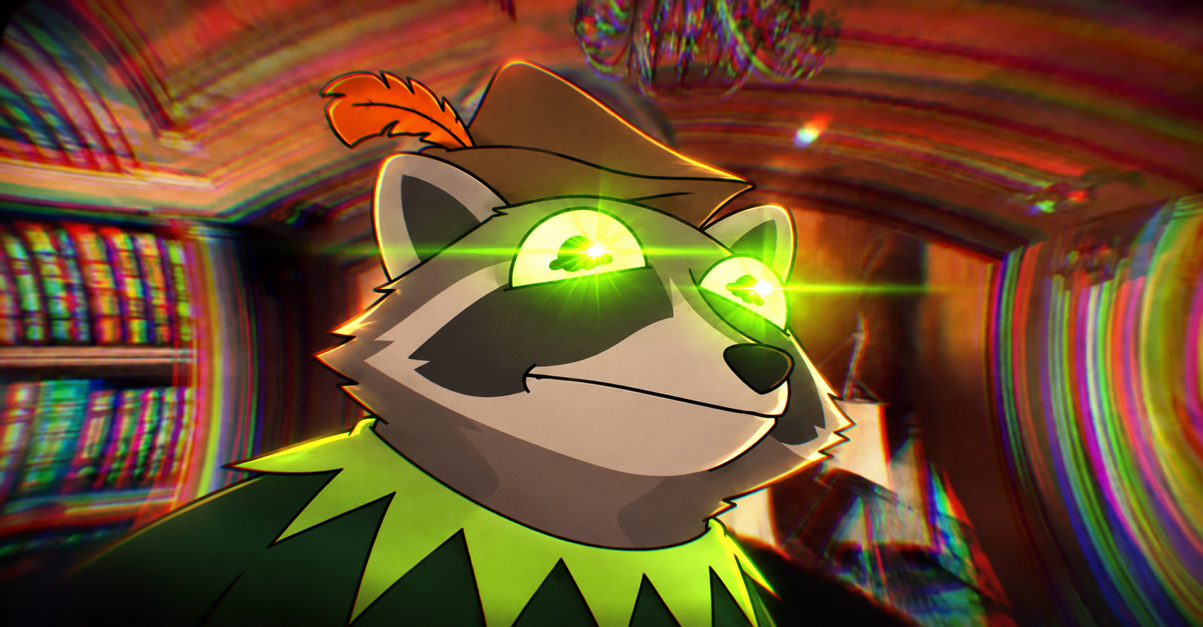 RACCO with glowing laser eyes